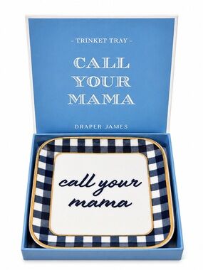 Draper James Call Your Mama Trinket Tray Blue Gingham Jewelry Dish New in Box